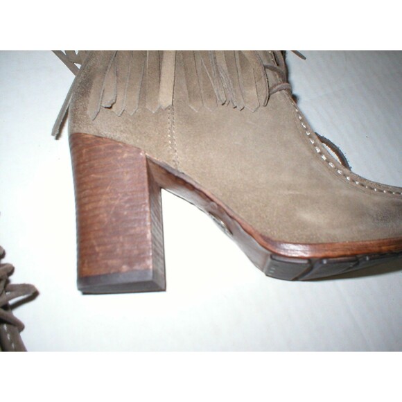 New Womens Parker 5.5 Frye Suede Leather Boots Short Fringe Gray Brown Lace Up - Picture 4 of 12